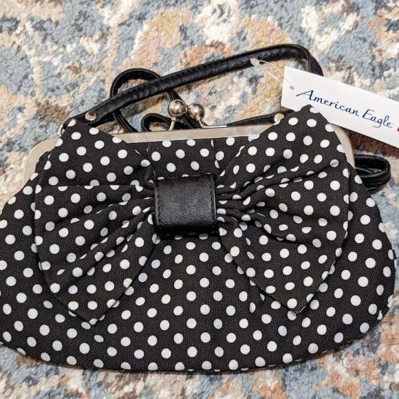American Eagle By Payless Handbags - Vintage Retro American Eagle black&white bow clutch purse with strap NWT